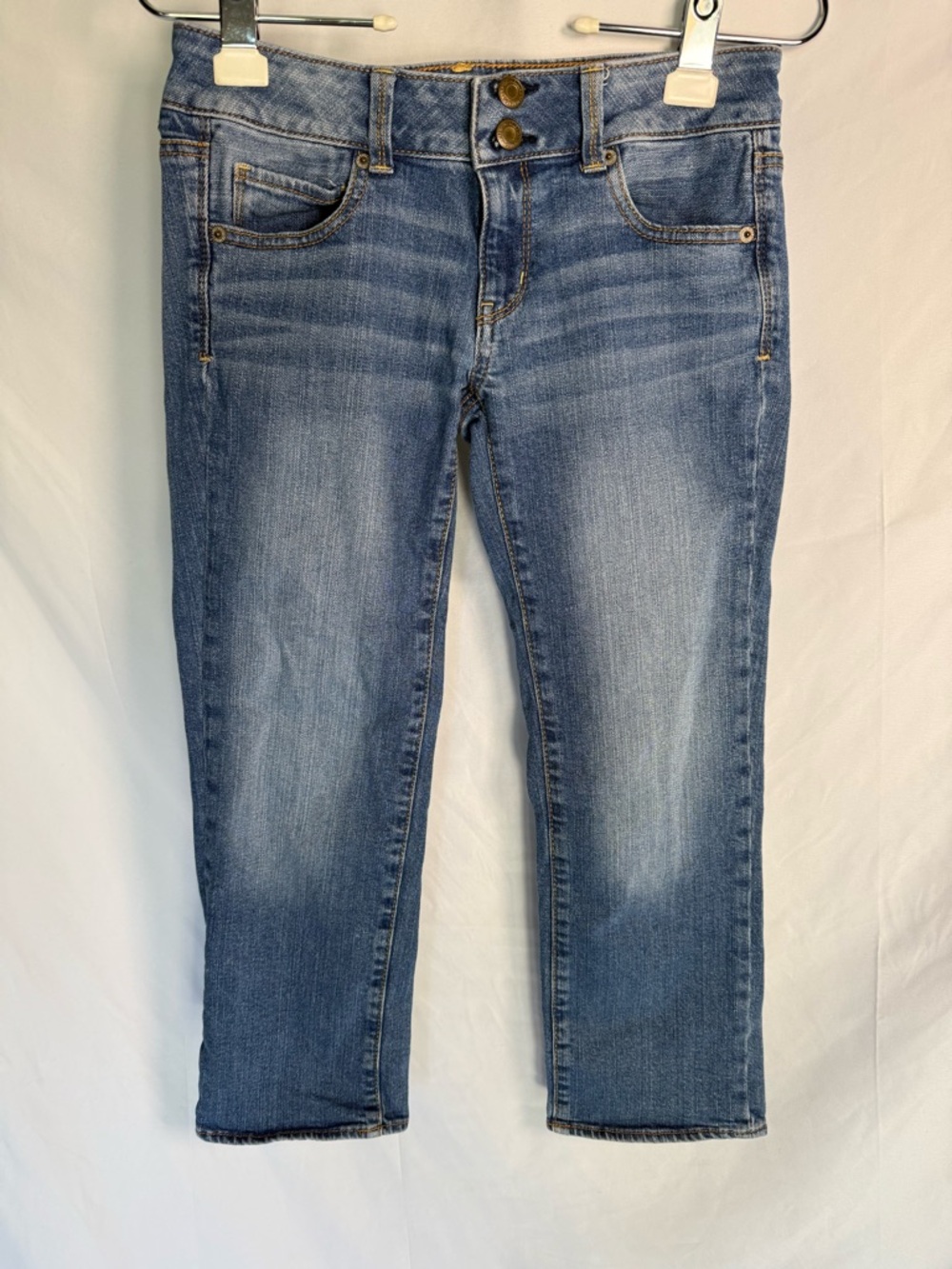 American Eagle Artist Crop Stretch Jeans Size 4 Medium Wash Denim Low Rise
